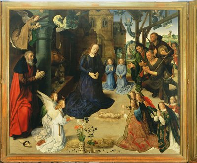 Christuskind von Engeln angebetet, Mittelteil des Portinari-Altars, ca. 1479 von Hugo van der Goes